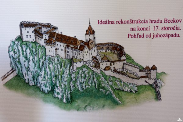 Grafika przedstawiająca rekonstrukcję zamku pod koniec XVII wieku.